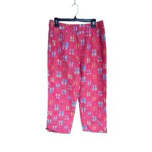 Harolds Womens Size 10 Pants Pink Silk Novelty Print Shoe Cropped Lined
